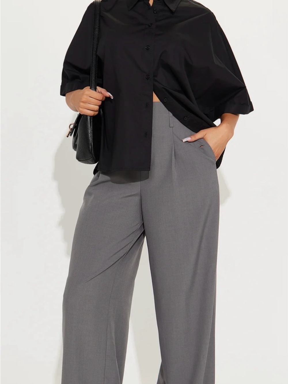 Kiah Cuffed Wide Leg Trousers - Gray